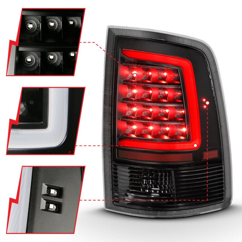 ANZO 2009-2018 Dodge Ram 1500 LED Taillight Plank Style Black w/Clear Lens - Crew Original