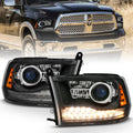 ANZO 2009-2018 Dodge Ram 1500 Projector Headlights Plank Style Halo w/Switchback Matte Black - Crew Original