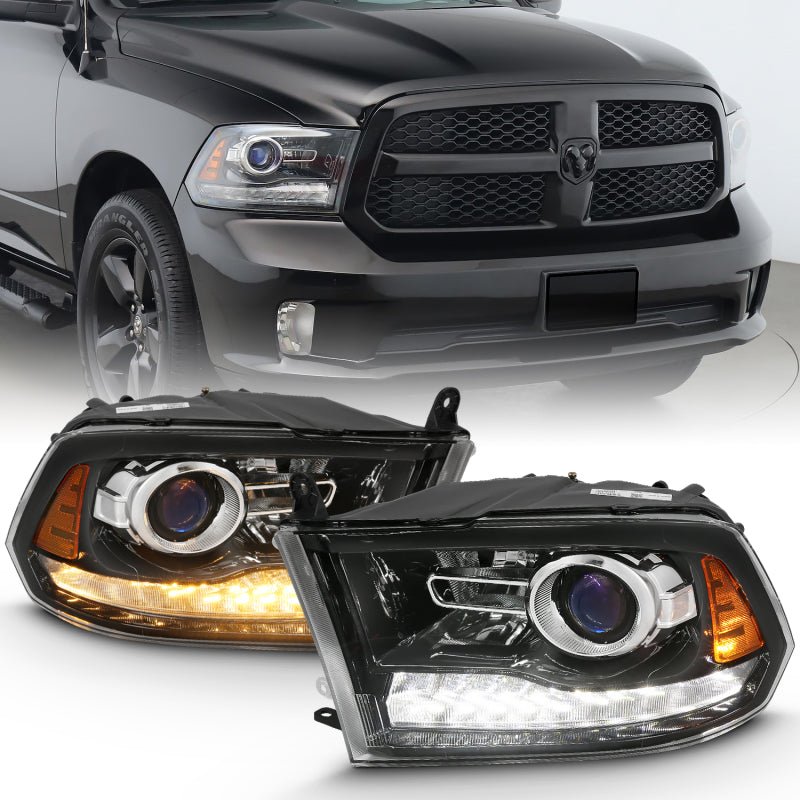 ANZO 2009-2018 Dodge Ram 1500 Projector Plank Style Switchback H.L Halo Black Amber (OE Style) - Crew Original