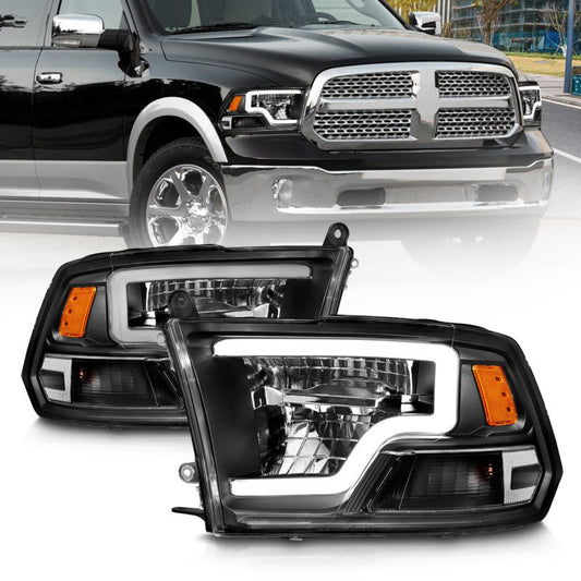 ANZO 2009-2020 Dodge Ram 1500 Full LED Square Projector Headlights w/ Chrome Housing Black Amber - Crew Original