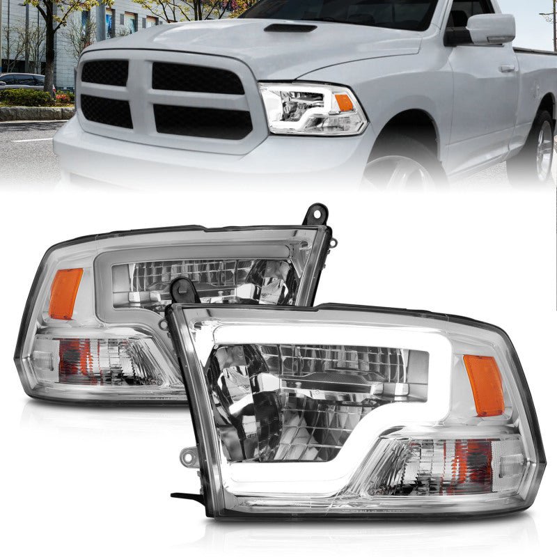 ANZO 2009-2020 Dodge Ram 1500 Full LED Square Projector Headlights w/ Chrome Housing Chrome Amber - Crew Original