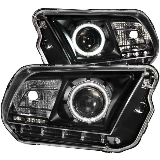 ANZO 2010-2014 Ford Mustang Projector Headlights w/ Halo Black (CCFL) - Crew Original