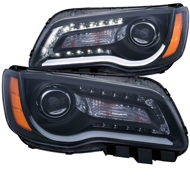 ANZO 2011-2014 Chrysler 300 Projector Headlights w/ Plank Style Design Black - Crew Original