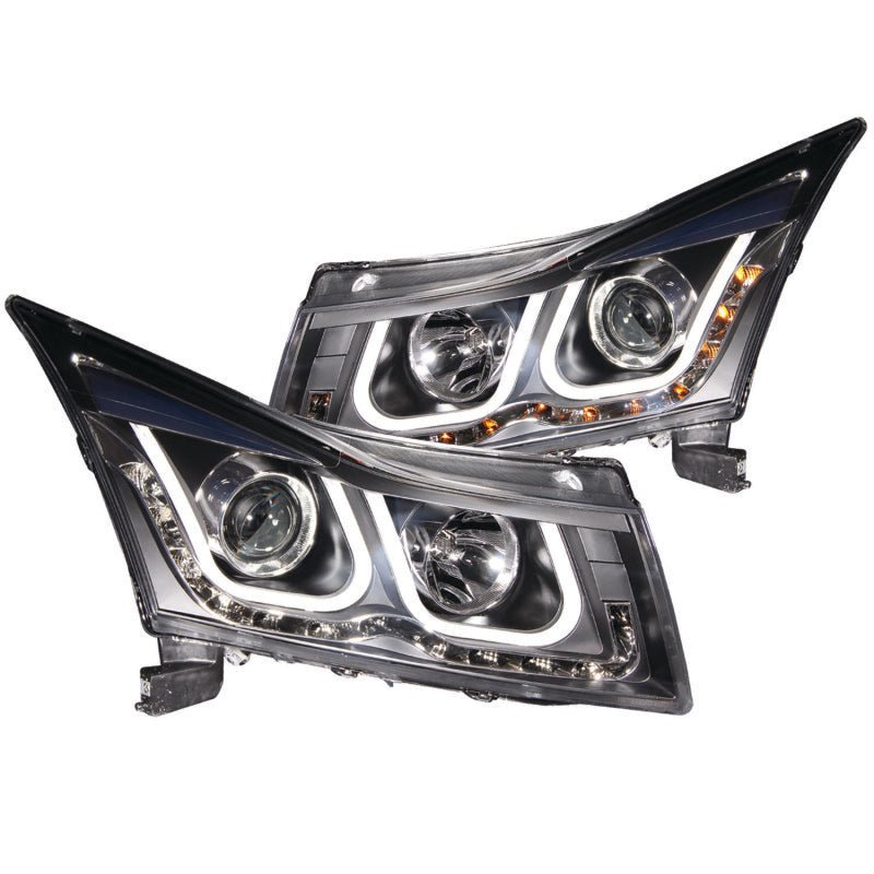 ANZO 2011-2015 Chevrolet Cruze Projector Headlights w/ U-Bar Black - Crew Original