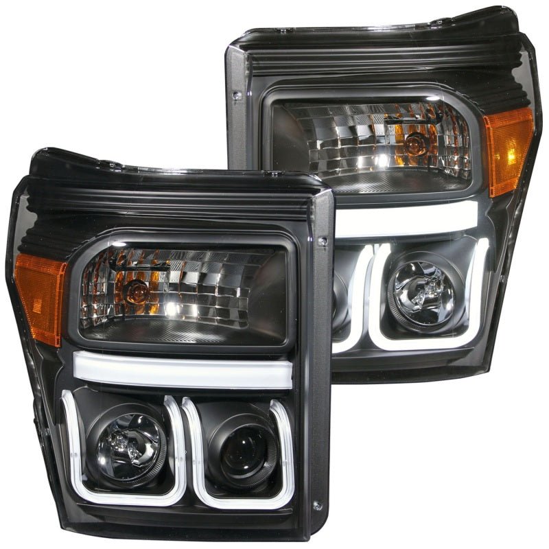 ANZO 2011-2015 Ford F-250 Projector Headlights w/ U-Bar Black - Crew Original