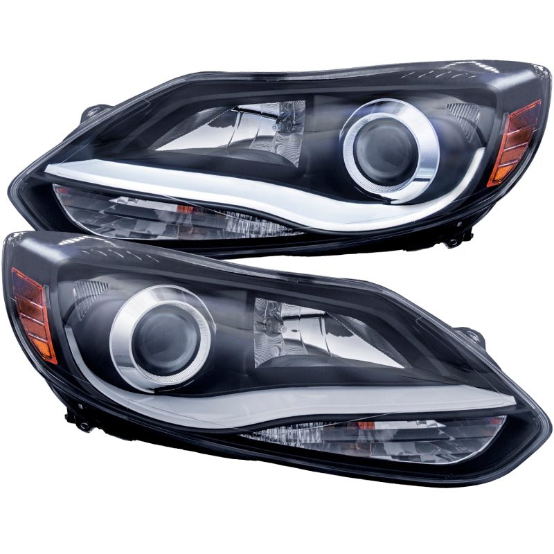 ANZO 2012-2014 Ford Focus Projector Headlights w/ Plank Style Design Black - Crew Original