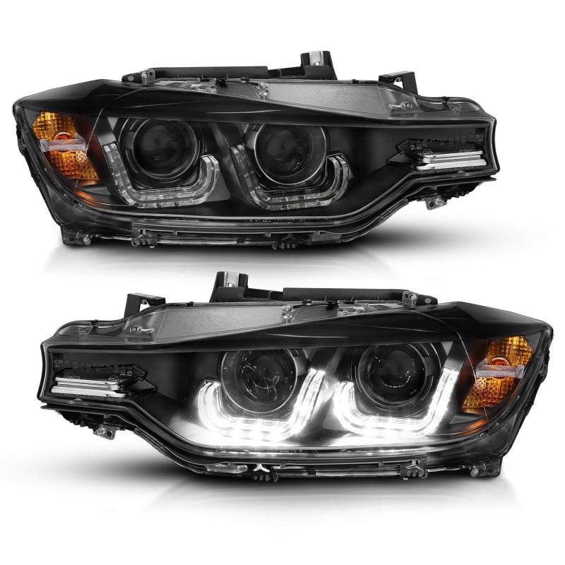 ANZO 2012-2015 BMW 3 Series Projector Headlights w/ U-Bar Black - Crew Original