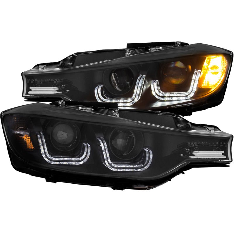 ANZO 2012-2015 BMW 3 Series Projector Headlights w/ U-Bar Black - Crew Original