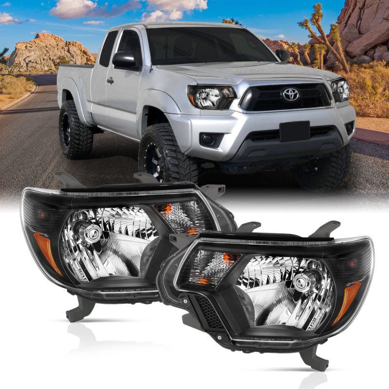 ANZO 2012-2015 Toyota Tacoma Crystal Headlights Black - Crew Original