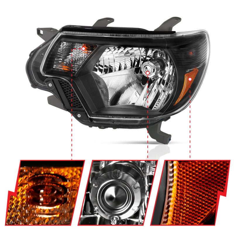 ANZO 2012-2015 Toyota Tacoma Crystal Headlights Black - Crew Original