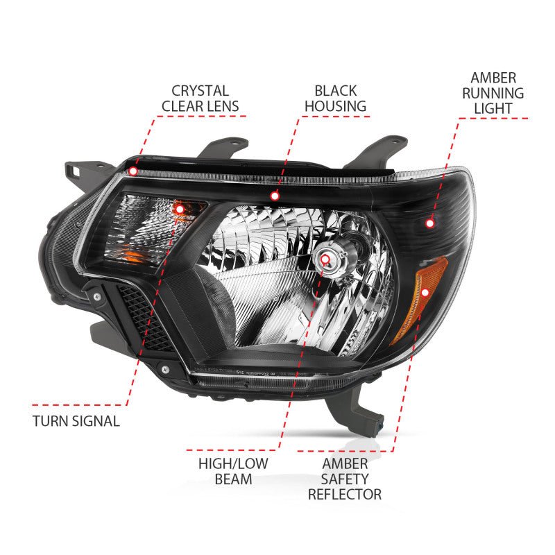 ANZO 2012-2015 Toyota Tacoma Crystal Headlights Black - Crew Original