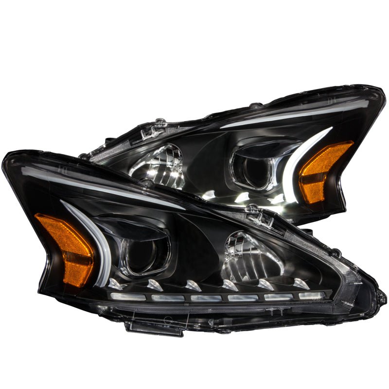 ANZO 2013-2014 Nissan Altima Projector Headlights w/ Plank Style Design Black - Crew Original