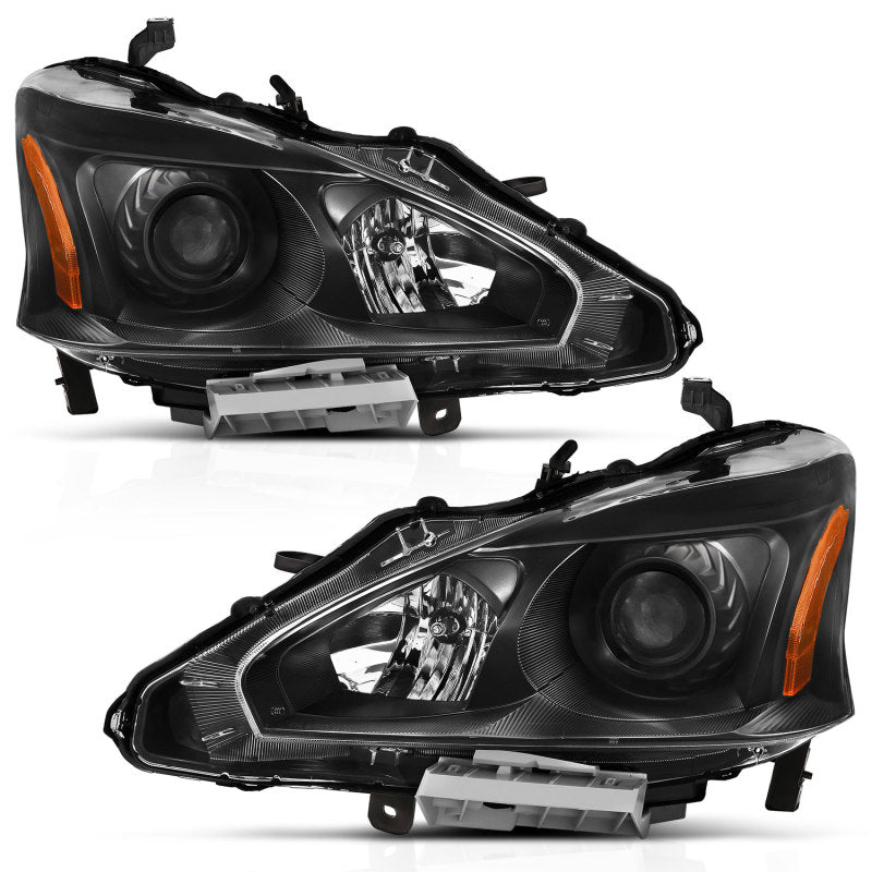 ANZO 2013-2015 Nissan Altima Projector Headlight Black Amber - Crew Original