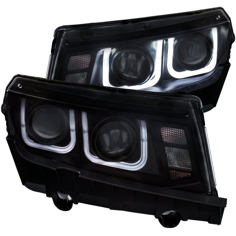 ANZO 2014-2015 Chevrolet Camaro Projector Headlights w/ U-Bar Black - Crew Original