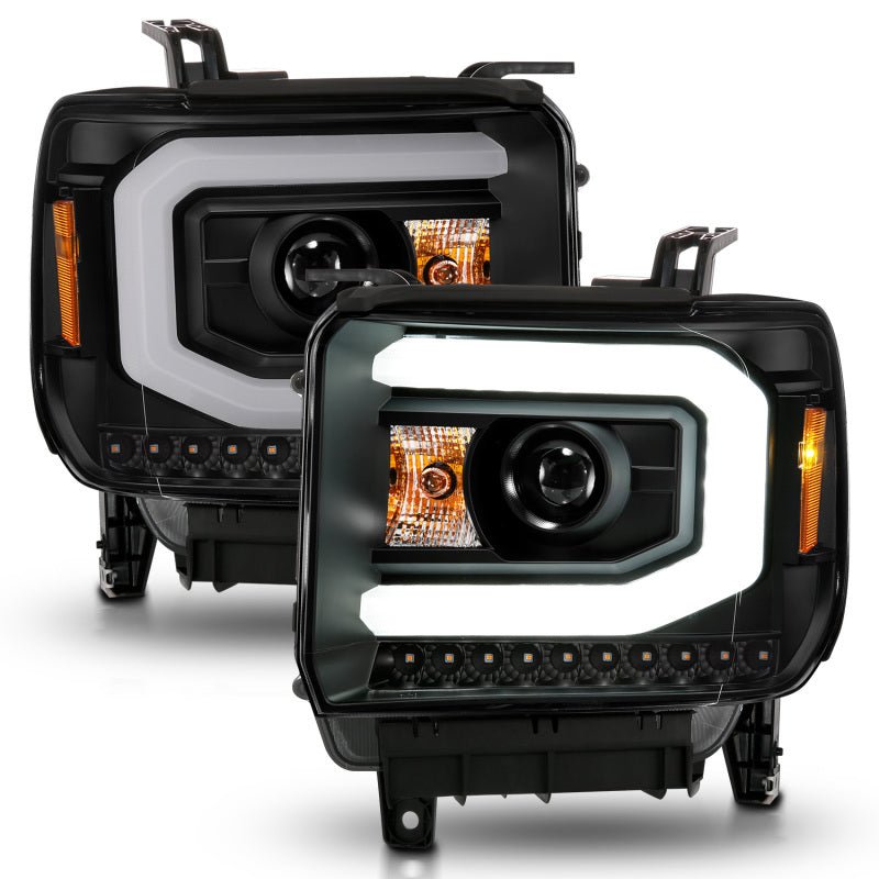 ANZO 2014-2015 GMC Sierra 1500 Projector Headlights w/ Light Bar Black Housing (Halogen Type) - Crew Original