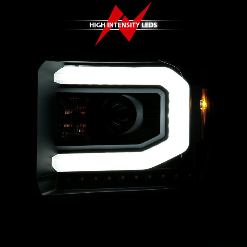 ANZO 2014-2015 GMC Sierra 1500 Projector Headlights w/ Light Bar Black Housing (Halogen Type) - Crew Original