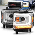 ANZO 2014-2015 Gmc Sierra 1500 Projector Headlights w/ Light Bar Chrome Housing (Halogen Type) - Crew Original