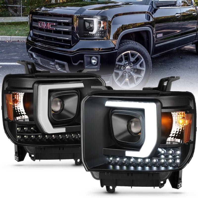 ANZO 2014-2015 Gmc Sierra 1500HD Projector Plank Style Headlight Black W/ Drl - Crew Original