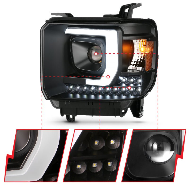 ANZO 2014-2015 Gmc Sierra 1500HD Projector Plank Style Headlight Black W/ Drl - Crew Original