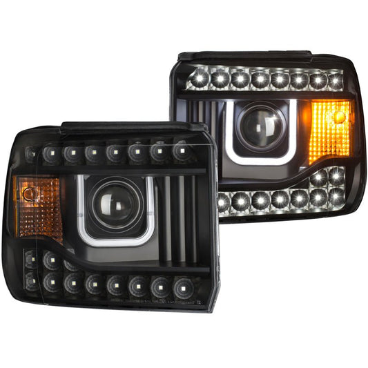 ANZO 2014-2015 Gmc Sierra Projector Headlights w/ U-Bar Black - Crew Original