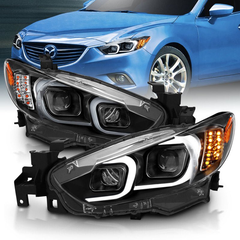 ANZO 2014-2015 Mazda 6 Projector Headlights w/ Plank Style Design Black - Crew Original