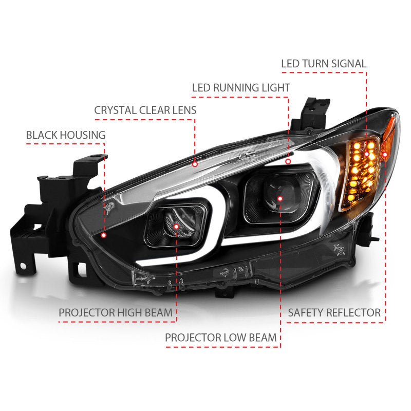 ANZO 2014-2015 Mazda 6 Projector Headlights w/ Plank Style Design Black - Crew Original