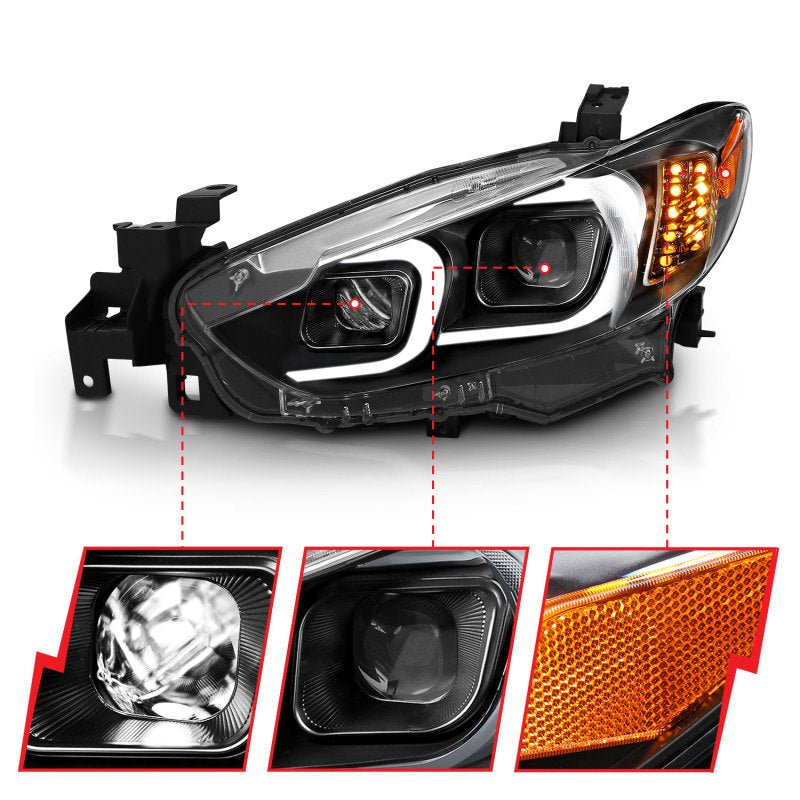 ANZO 2014-2015 Mazda 6 Projector Headlights w/ Plank Style Design Black - Crew Original