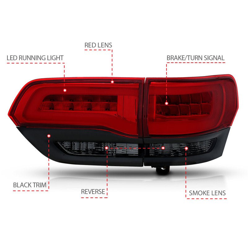 ANZO 2014-2016 Jeep Grand Cherokee LED Taillights Red/Smoke - Crew Original