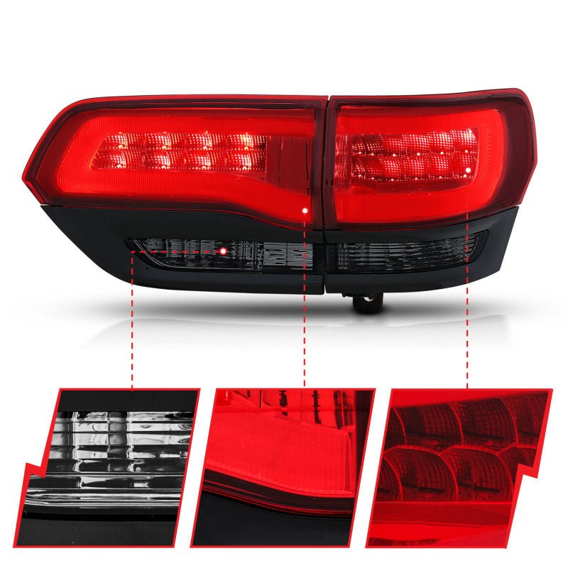 ANZO 2014-2016 Jeep Grand Cherokee LED Taillights Red/Smoke - Crew Original