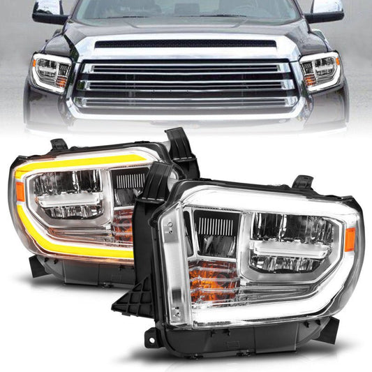 ANZO 2014-2017 Toyota Tundra LED Crystal Headlights w/ Switchback Chrome Housing w/ DRL - Crew Original