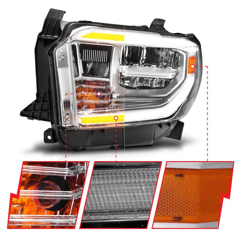 ANZO 2014-2017 Toyota Tundra LED Crystal Headlights w/ Switchback Chrome Housing w/ DRL - Crew Original