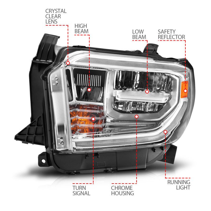 ANZO 2014-2017 Toyota Tundra LED Crystal Headlights w/ Switchback Chrome Housing w/ DRL - Crew Original