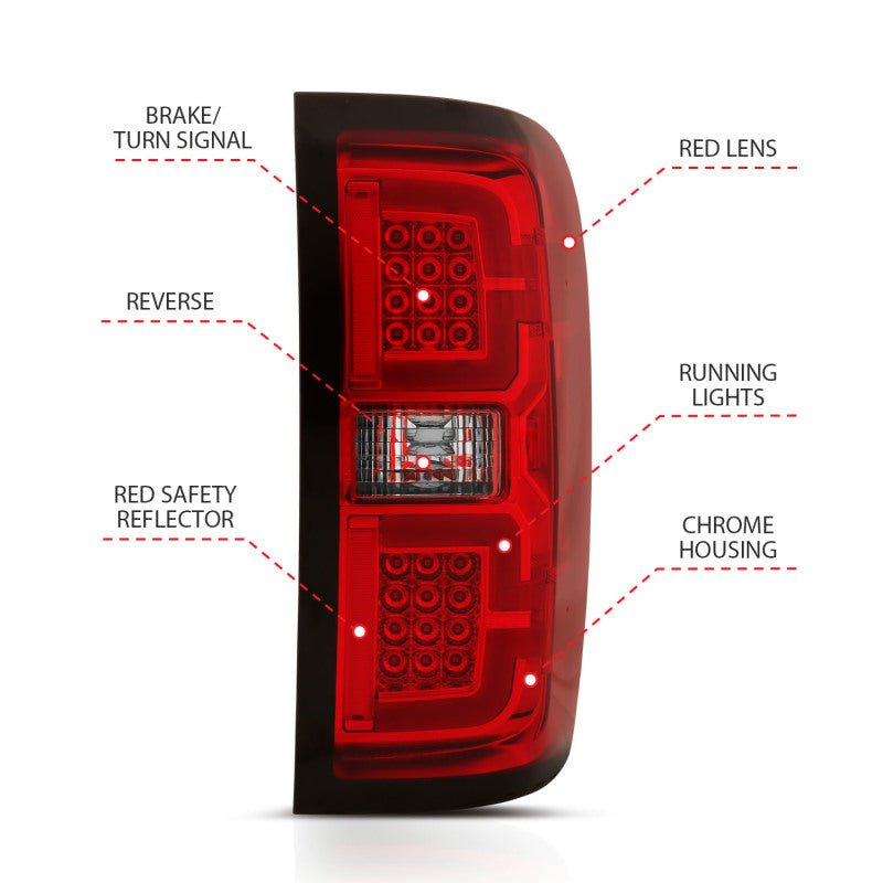 ANZO 2014-2018 Chevy Silverado 1500 LED Taillights Red/Clear - Crew Original