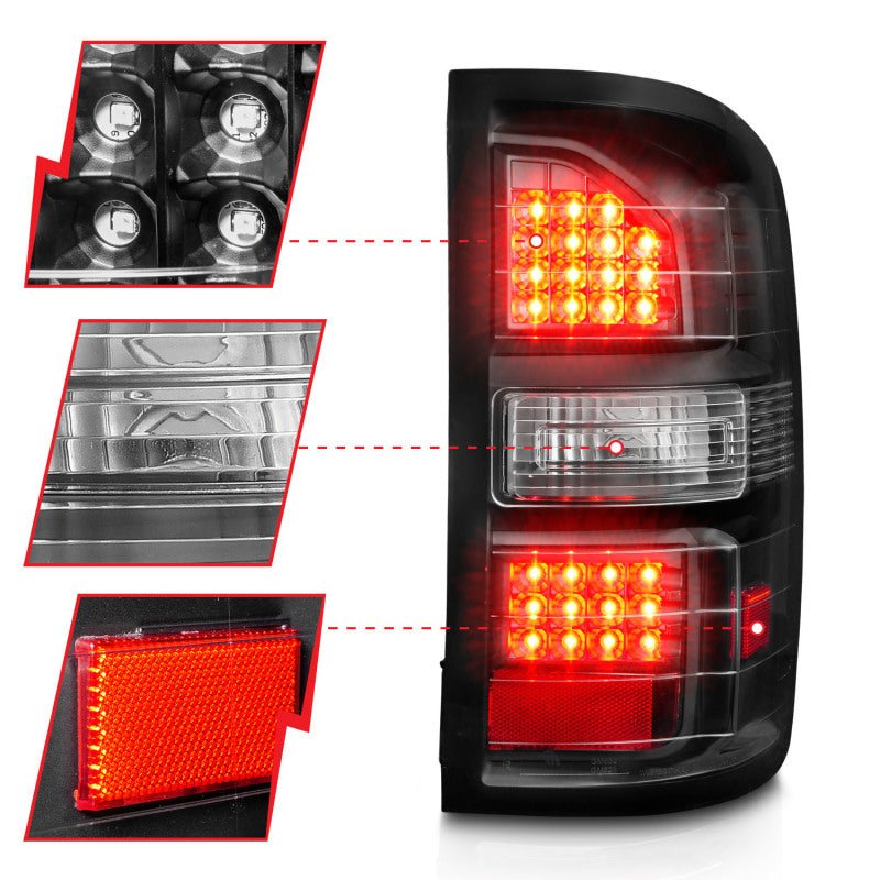 ANZO 2014-2018 GMC Sierra LED Tail Lights Black Housing Clear Lens - Crew Original