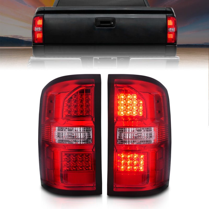 ANZO 2014-2018 GMC Sierra LED Tail Lights Black Housing Red/Clear Lens - Crew Original