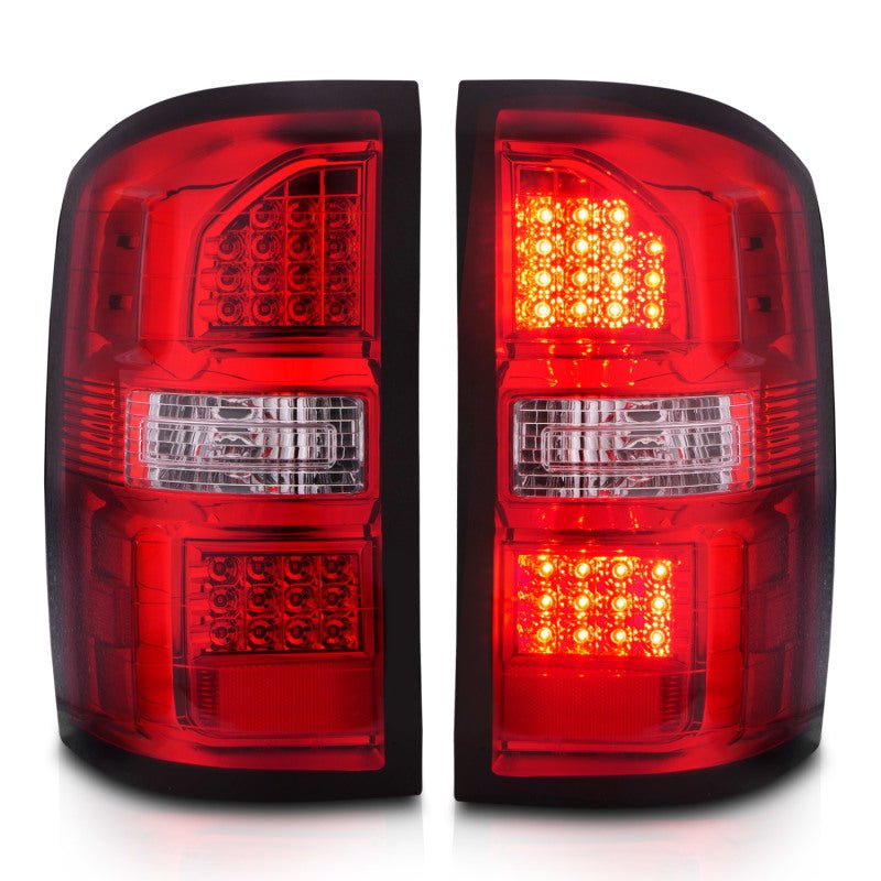 ANZO 2014-2018 GMC Sierra LED Tail Lights Black Housing Red/Clear Lens - Crew Original