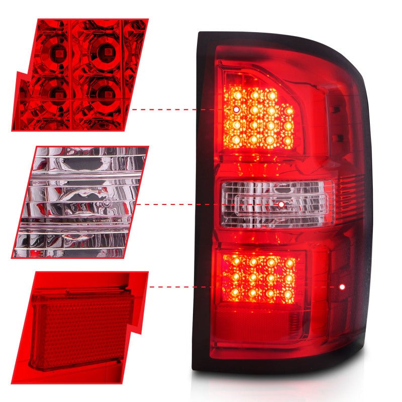 ANZO 2014-2018 GMC Sierra LED Tail Lights Black Housing Red/Clear Lens - Crew Original