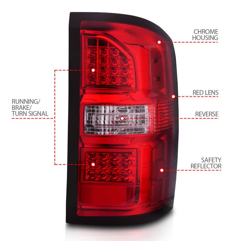 ANZO 2014-2018 GMC Sierra LED Tail Lights Black Housing Red/Clear Lens - Crew Original