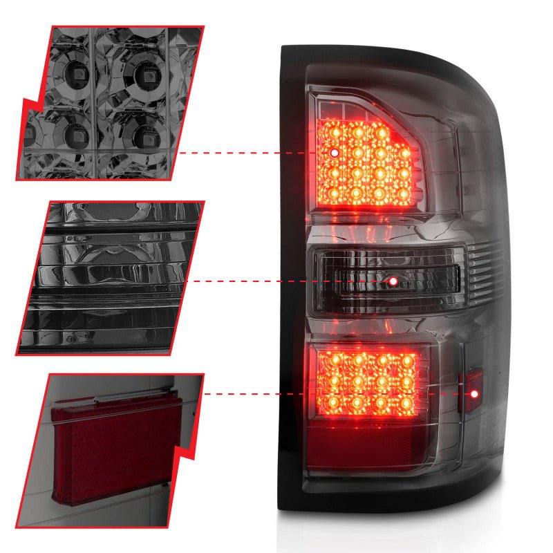 ANZO 2014-2018 GMC Sierra LED Tail Lights Black Housing Smoke Lens - Crew Original