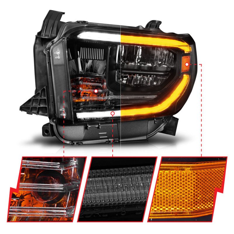 ANZO 2014-2021 Toyota Tundra LED Crystal Headlights w/ Switchback Black Housing w/ DRL - Crew Original