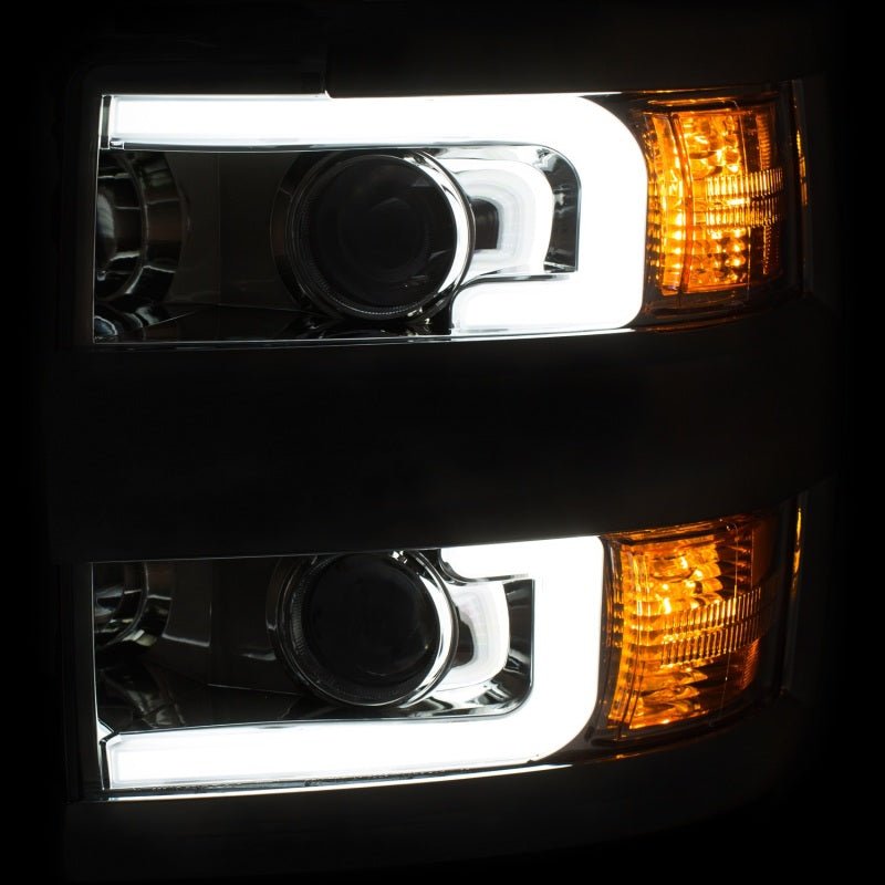 ANZO 2015-2016 Chevrolet Silverado Projector Headlights w/ Plank Style Design Chrome w/ Amber - Crew Original