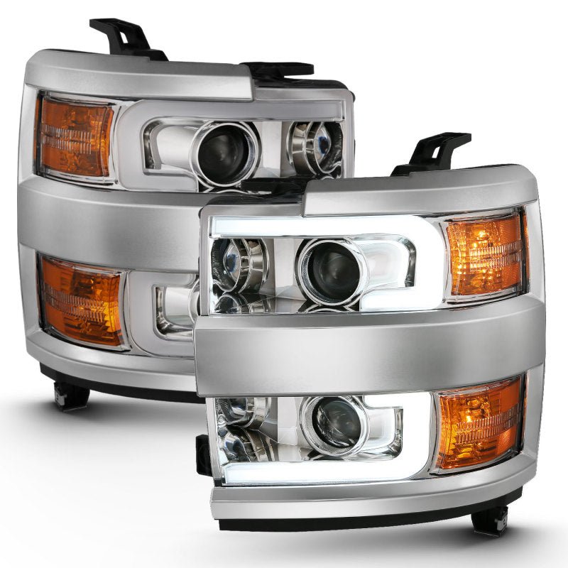 ANZO 2015-2016 Chevrolet Silverado Projector Headlights w/ Plank Style Design Chrome w/ Amber - Crew Original