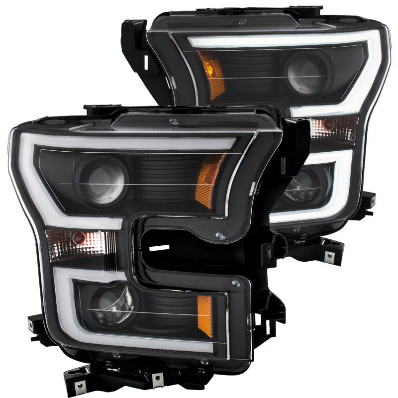 ANZO 2015-2016 Ford F-150 Projector Headlights w/ Plank Style Design Black w/ Amber - Crew Original