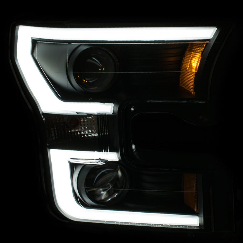 ANZO 2015-2016 Ford F-150 Projector Headlights w/ Plank Style Design Black w/ Amber - Crew Original