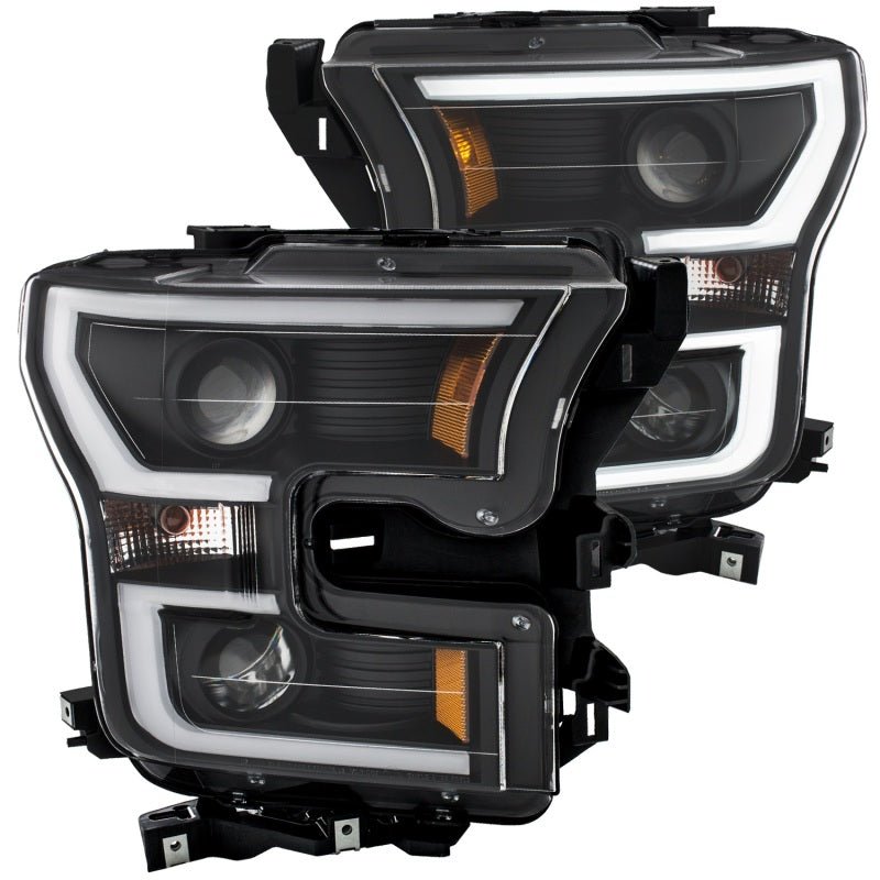 ANZO 2015-2017 Ford F-150 Projector Headlights w/ Plank Style Switchback Black w/ Amber - Crew Original