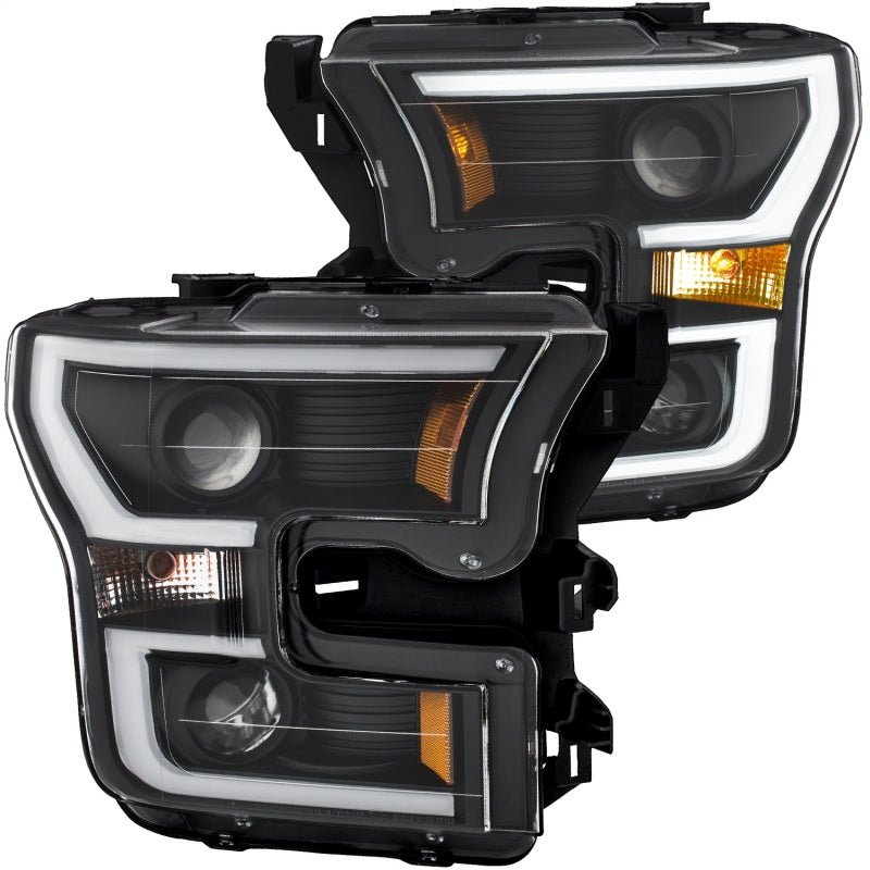 ANZO 2015-2017 Ford F-150 Projector Headlights w/ Plank Style Switchback Black w/ Amber - Crew Original