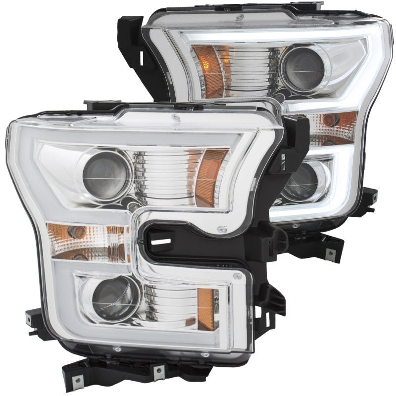 ANZO 2015-2017 Ford F-150 Projector Headlights w/ Plank Style Switchback Chrome w/ Amber - Crew Original