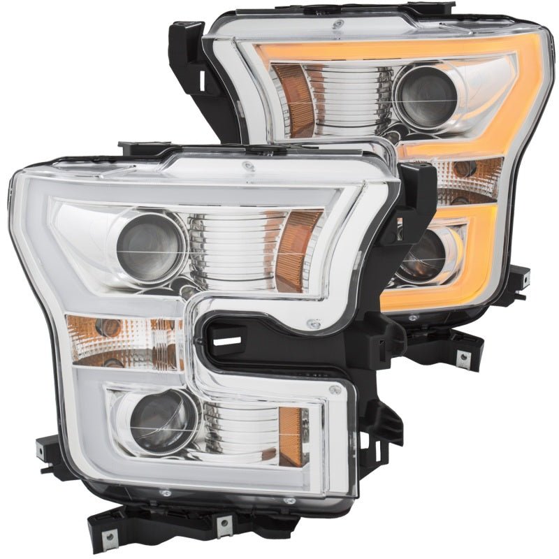 ANZO 2015-2017 Ford F-150 Projector Headlights w/ Plank Style Switchback Chrome w/ Amber - Crew Original