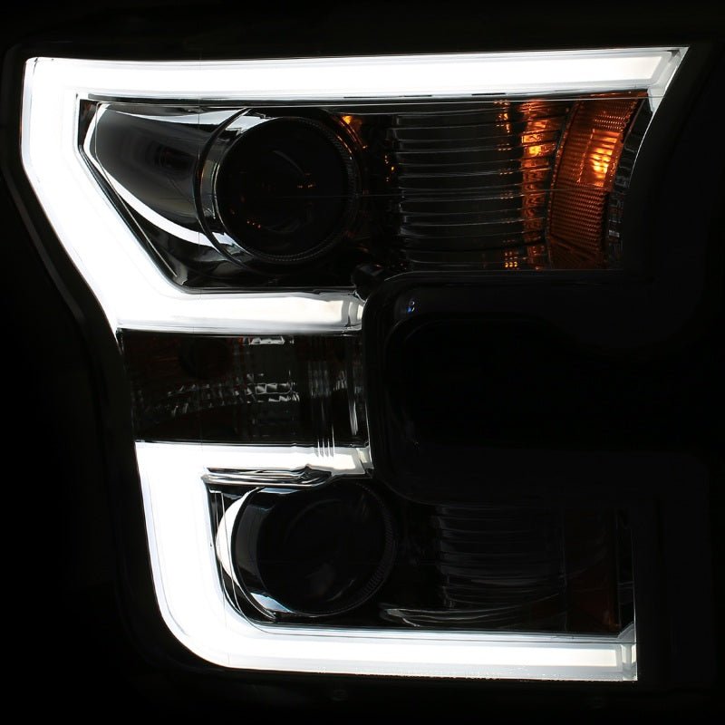 ANZO 2015-2017 Ford F-150 Projector Headlights w/ Plank Style Switchback Chrome w/ Amber - Crew Original