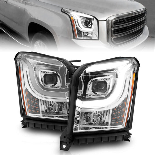 ANZO 2015-2017 GMC Yukon XL Projector Headlights W Lightbar - Chrome/Amber - Crew Original